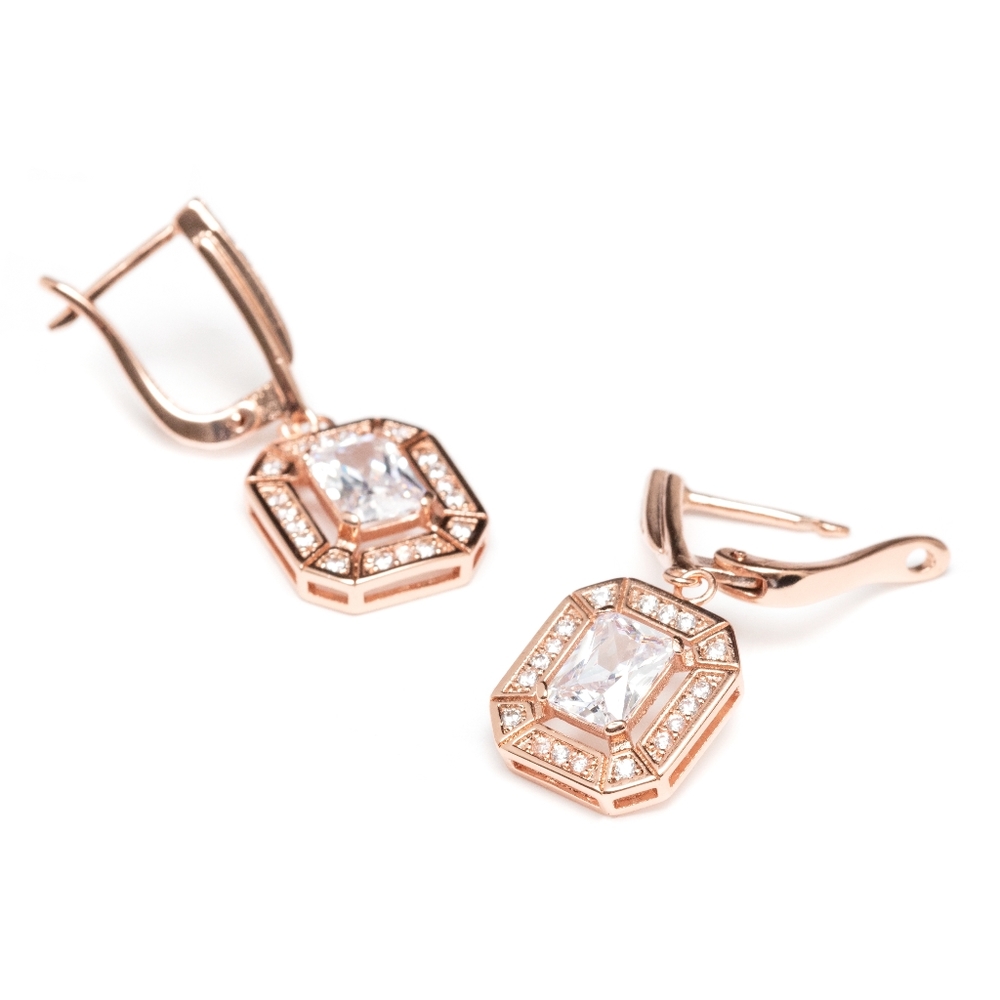 Art Deco Rose Gold Earrings - Picture 3 of 4